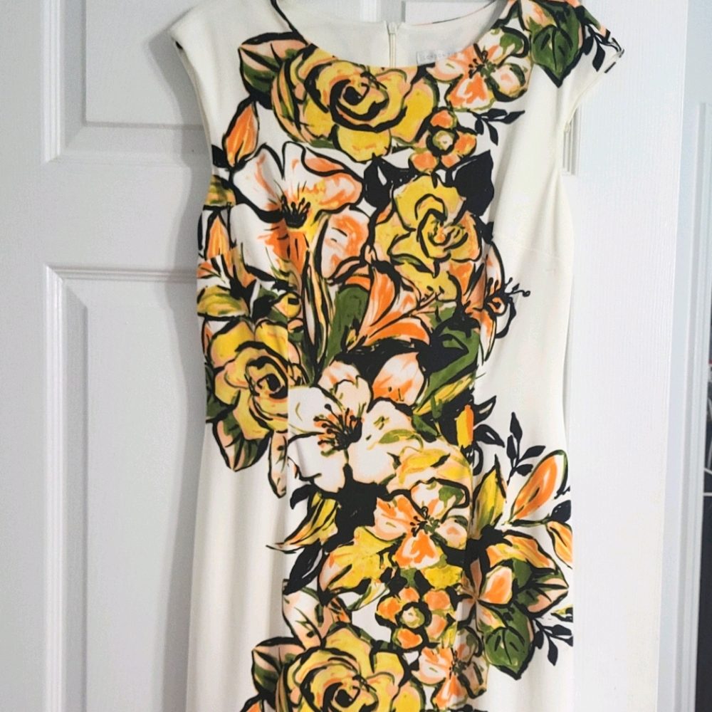 London Times white and floral below knee dress